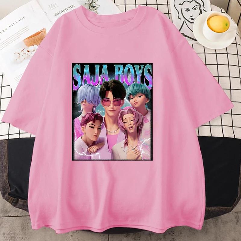 Letní pánské populární K-Pop Devil Hunter Saja chlapecké vzorované tričko s krátkým rukávem 100% čistá bavlna módní oblečení top