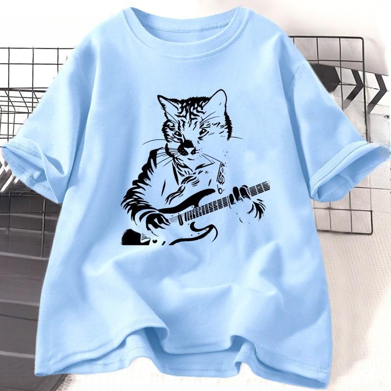 Funny Guitar Player T Shirt Music Lover Cat Owner Rock Lover TShirt Vintage Cat Mom Printed Tshirt Unisex Women Streetwear Tees