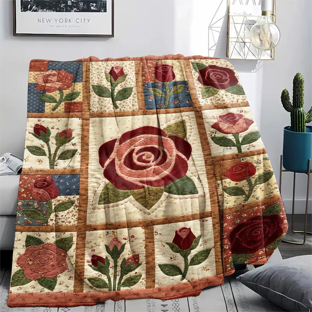 Rose Flower Print Flannel Blanket, High quality Comfortable for All Seasons, Home Decor, Warmth and Comfort, Perfect for Christmas Gifts101