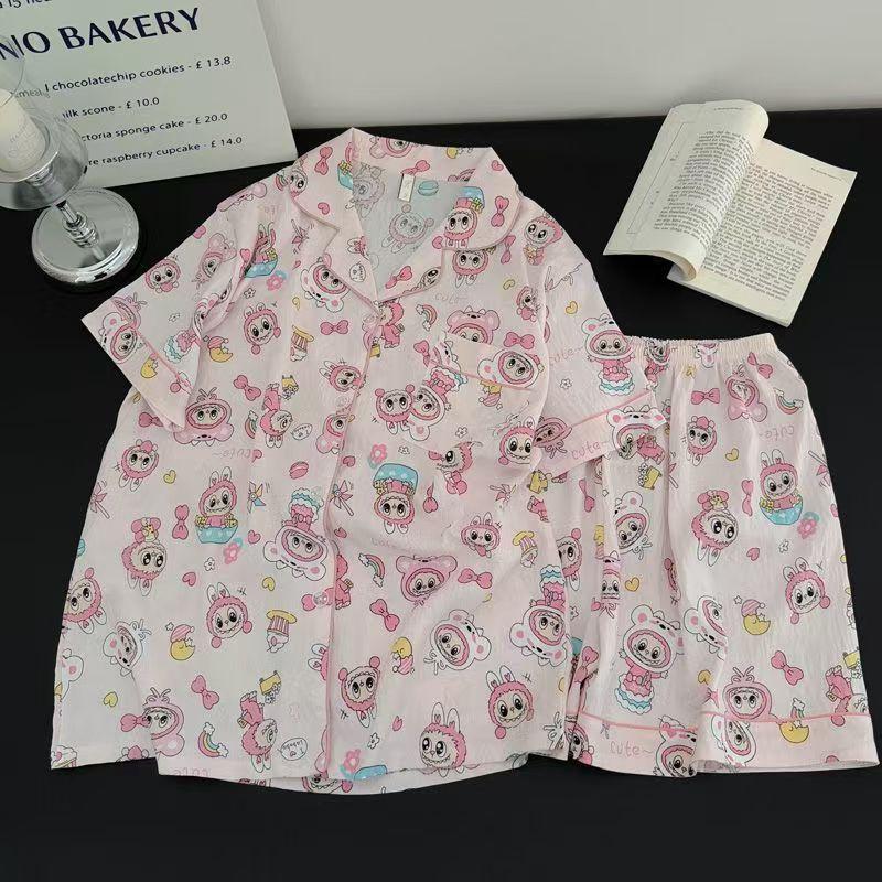 

Takuma Gizi pajamas women s summer short-sleeved shorts plaid cardigan style Japanese summer student loungewear xxl [recommended weight 67.5-75kg ]