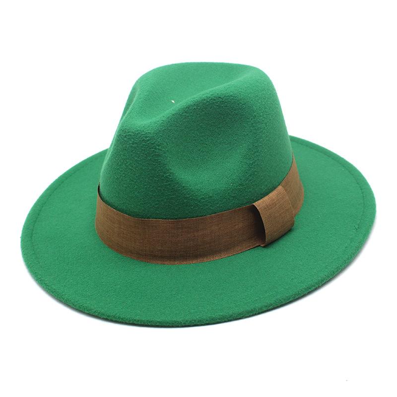 Fashion Blogger With Brown Wool Jazz Hat Vintage Big Brim Felt Top Hat