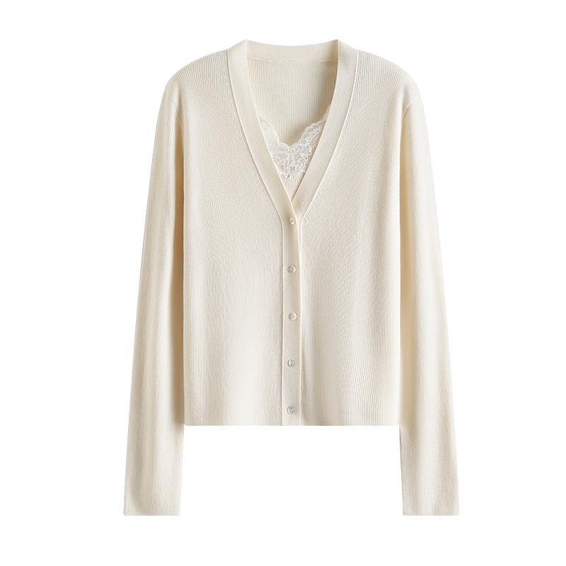Ultra-Fine 100% Pure Wool V-Neck Cardigan: Women's Spring/Autumn Loose Knit Sweater