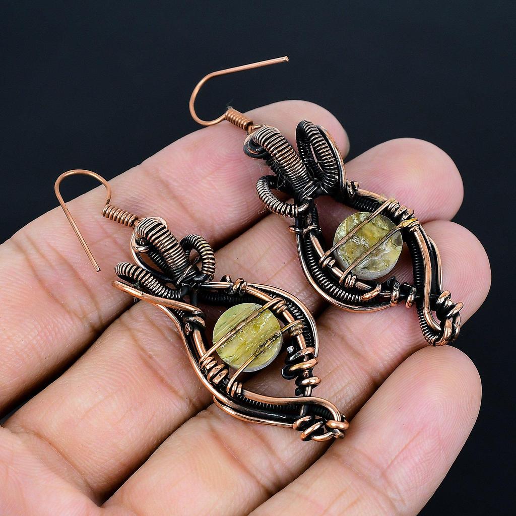 Mother Of Pearl Earrings, 999 Copper Wire Wrap Earrings Handmade Gemstone Jewelry, Gifts For Wife Brand New Earrings