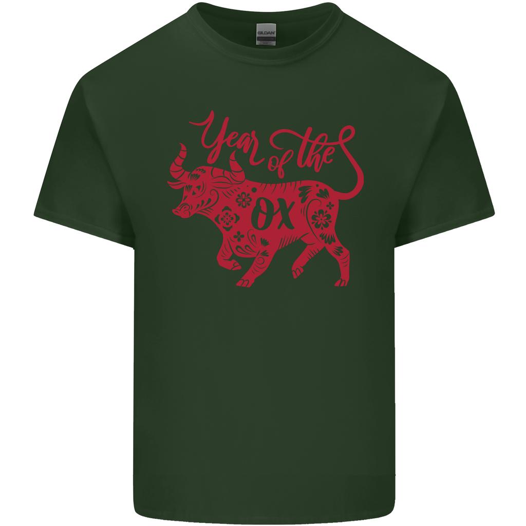 Chinesisches Tierkreiszeichen Shengxiao Jahr des Ochsen Unisex Leichtes Baumwoll-T-Shirt