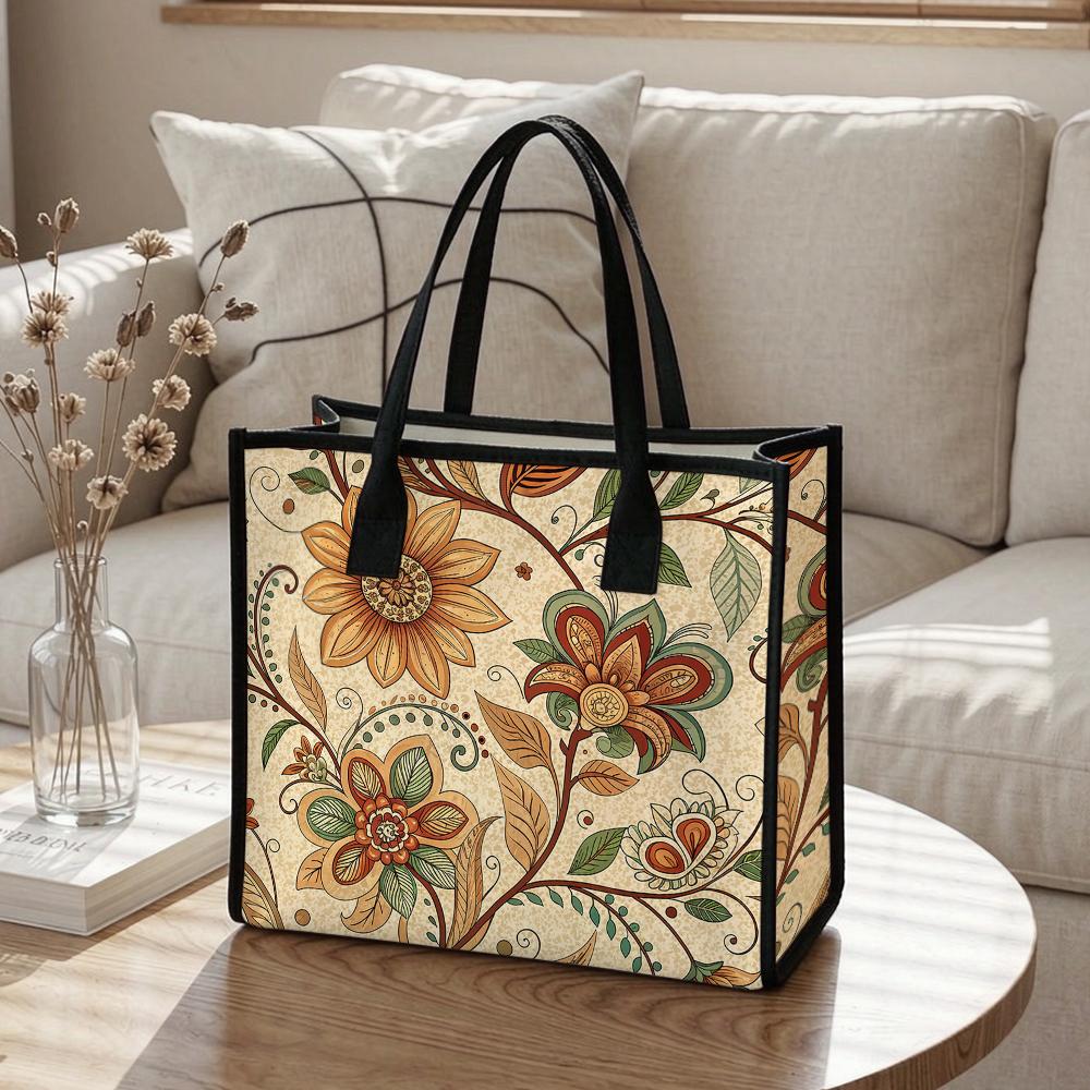 Vintage Floral Large Capacity Handbag for Daily Commute Shopping Casual Portable Tote Bag for Women