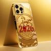New Year Golden Horse Pattern Gold Metallic Paint Glass Phone Case For iPhone 17 16 15 14 13 12 11 Pro Max Plus 17 Air 16E Cover