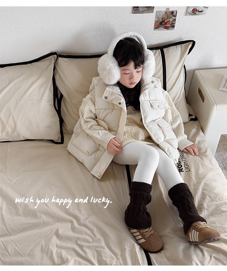 Trendy Girls' Fleece-Lined Cable Knit Patchwork Leg Warmers - Thick Lambswool Vertical Stripe Warm Pants