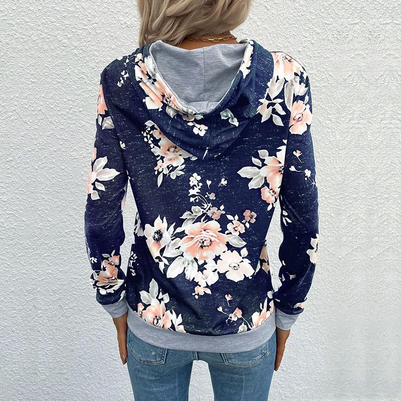 Fall New Women's  Sweatshirt Pullover Printed Pocket Hooded Sweatshirt