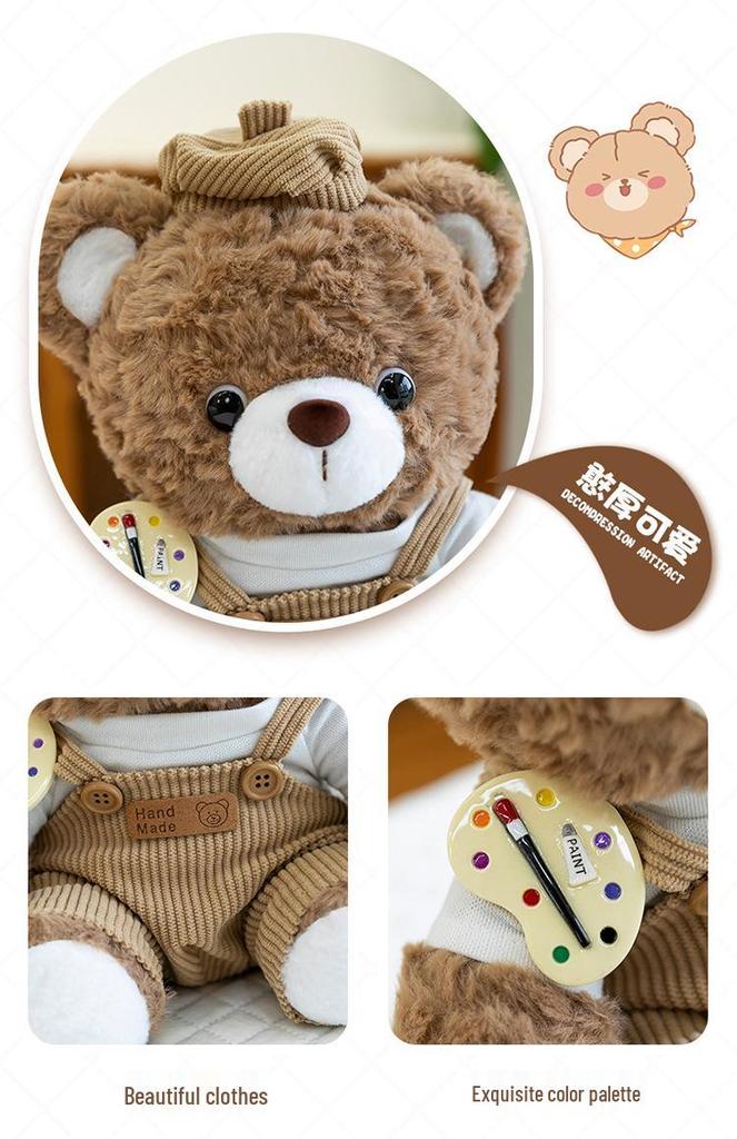 Painter Series Teddy Bear & Rabbit Plush Toy - Cute Doll Gift for Girls' Birthdays