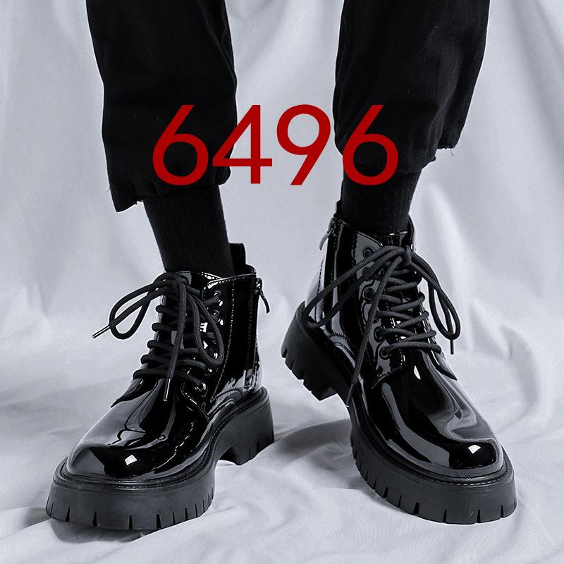 Martin Boots Herr Ny Casual Brittisk Trend Mångsidiga Tjocka Sulan Mellanhöga Svarta Lokomotivstövlar 6895-R