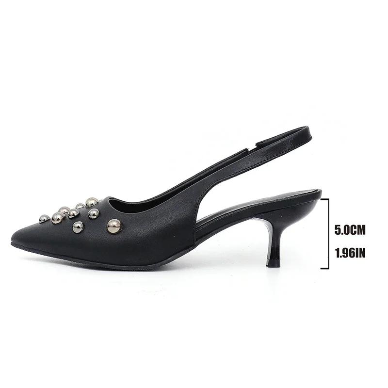 Fashion Fashion Rivet Decor High Heel Pumps Women Spring Summer Pointed Toe Stiletto Heel Sandals Woman Back Strap Black Slingback Pumps