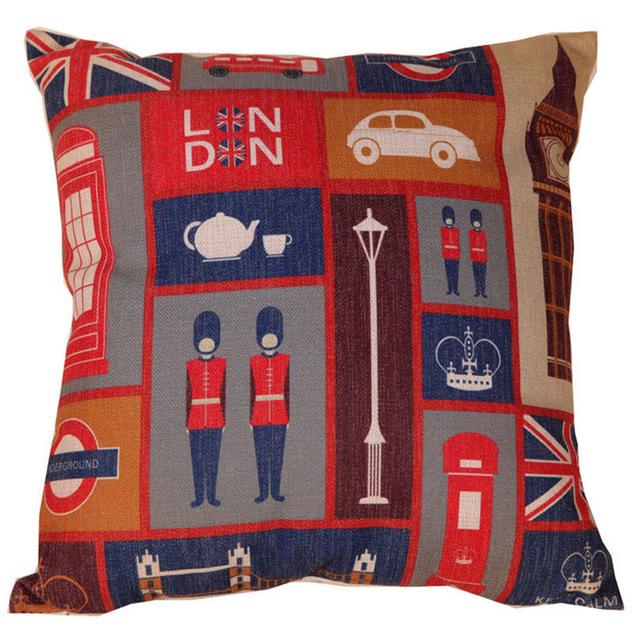 British Style Cushion Cover England London Sofa Car Decorative Pillowcase Cotton And Linen Home Decor Pillow Funda De Almohada