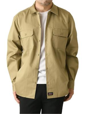 Genuine Dickies Men's TC Twill Work Shirt, Hickory Stripe, Solid Color, I4-1399, Size L, B-Beige