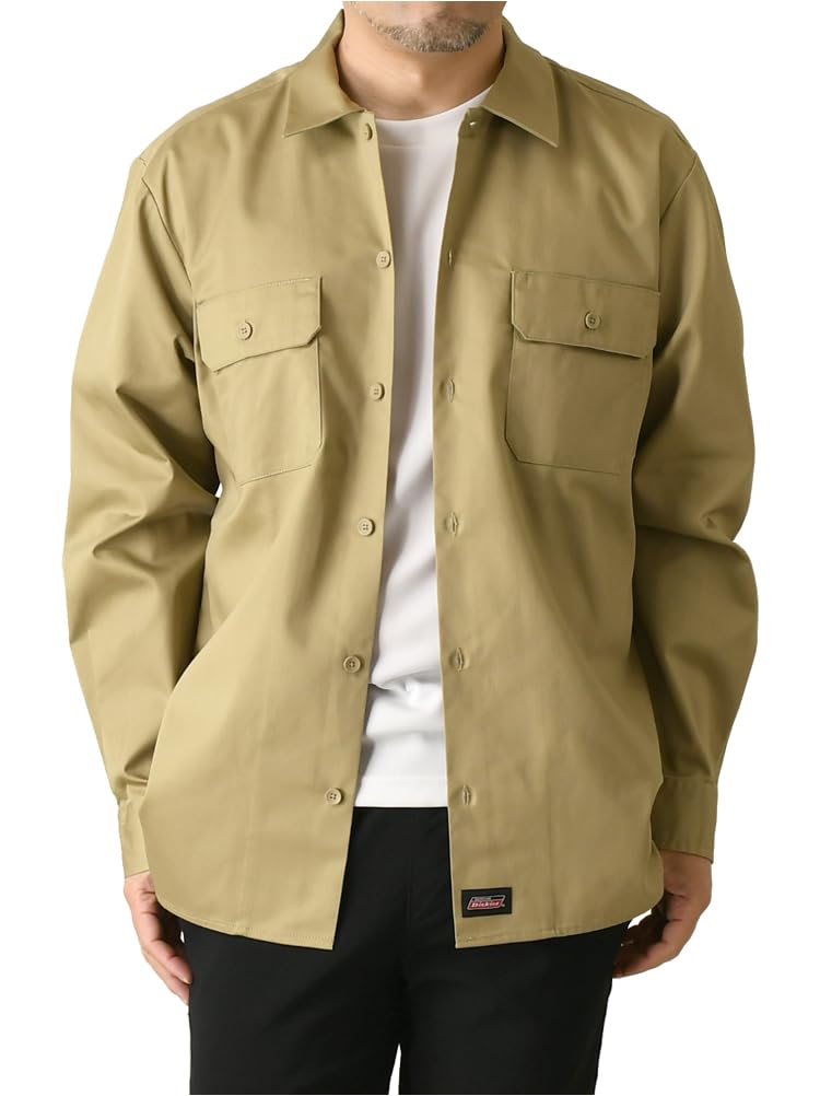 

Оригинальная мужская рабочая рубашка Dickies из твила TC, в полоску гикори, однотонная, I4-1399, размер L, B-бежевый