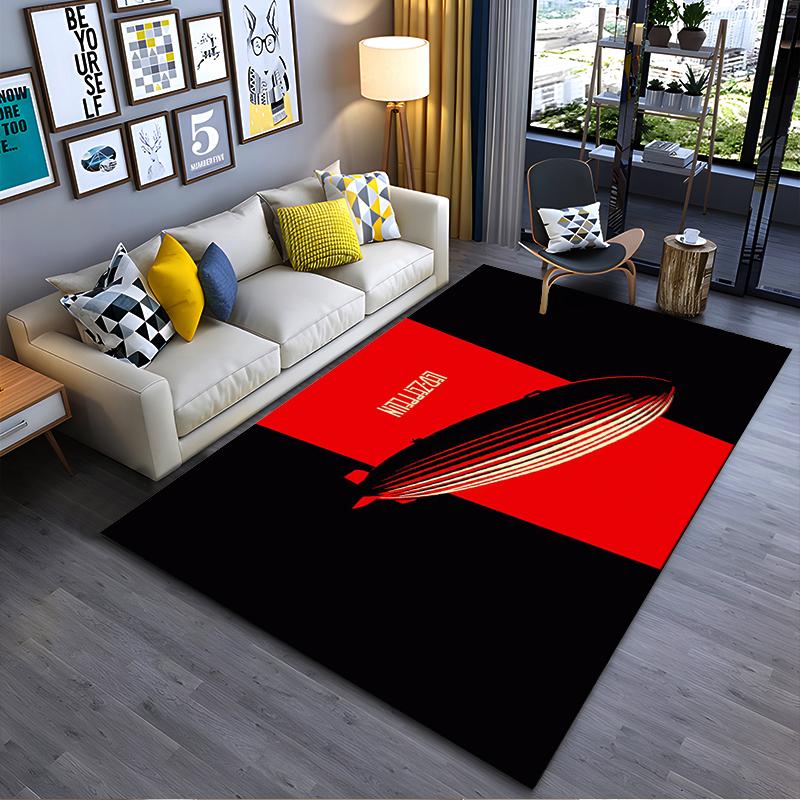 Zeppelin Graphic Red & Black Design Non-slip rug suitable for living room and bedroom sofas.