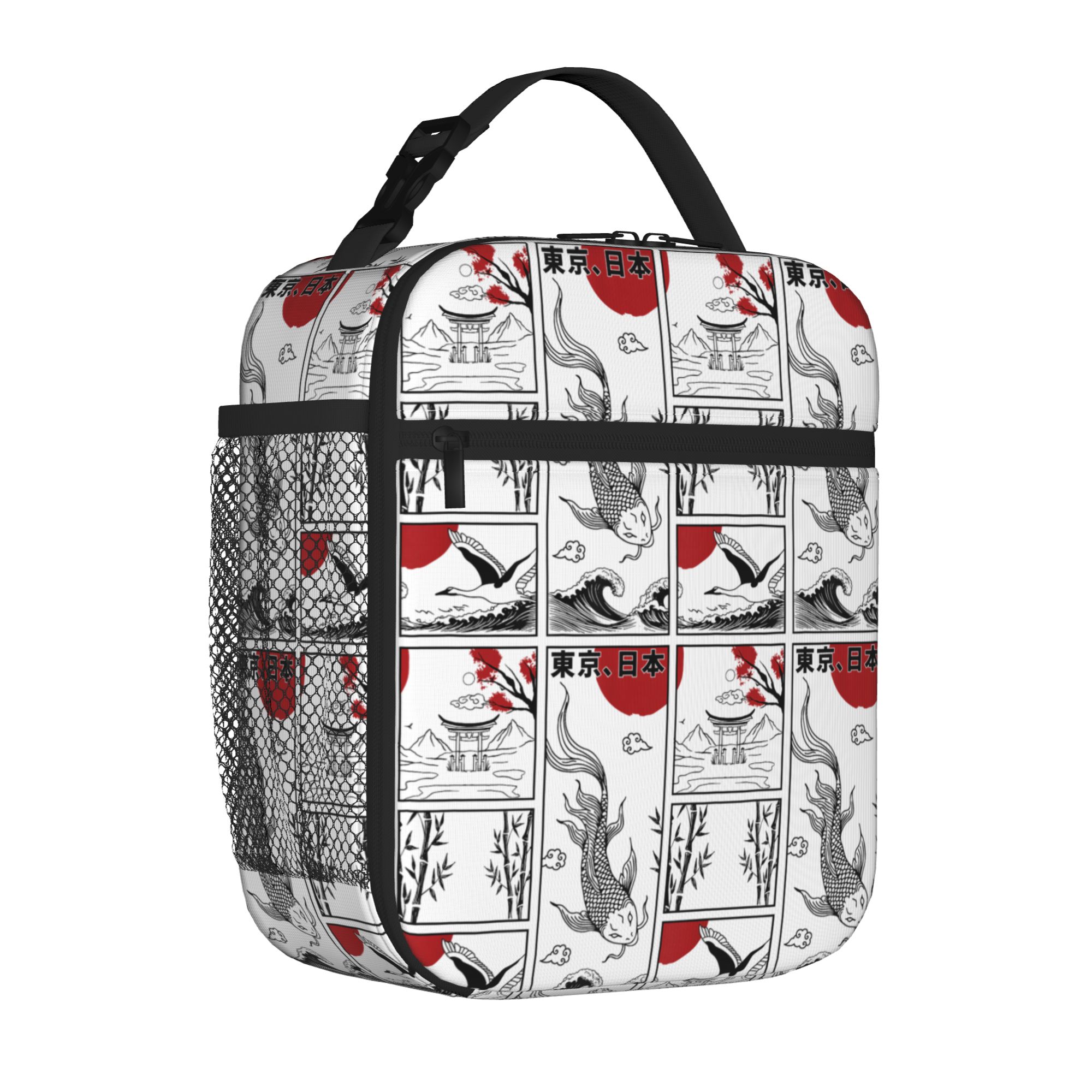 Japanese Koi Fish The Great Wave Off Portable Thermal Cooler Bag Kanagawa Reusable Insulated Lunch Bags Fashion Bento Box School One Size