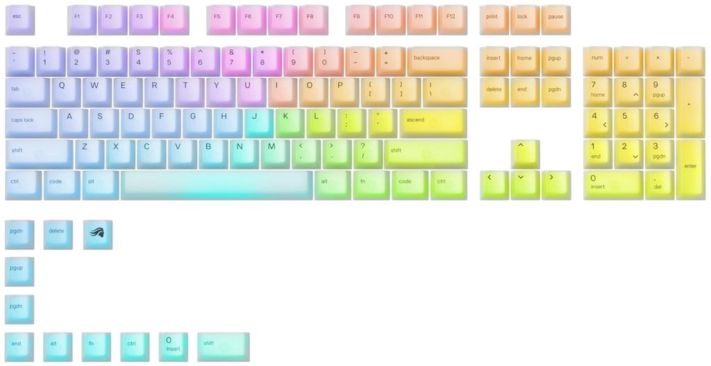 Glorious Polychromatic RGB Keycaps, Translucent, Cherry Profile, US ANSI English Layout, 115 Keycaps, GLO-KC-POLY-RGB KB760