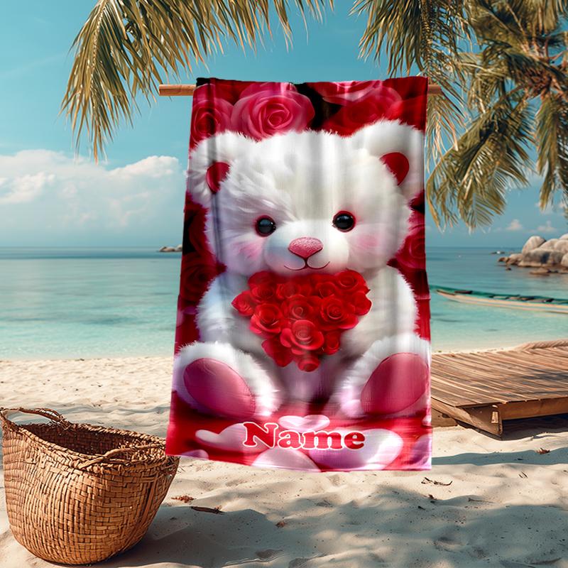 Custom Name Ultra-Soft Beach Towel with Love Theme,Ideal for Pool - Camping, Diving - Perfect Travel Essential, Vibrant Beach Towel.