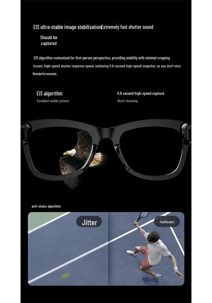 Smart AI Photo Glasses M01: Anti-Shake, Voice-Activated, Bluetooth, 500MP Camera for Photos & Videos