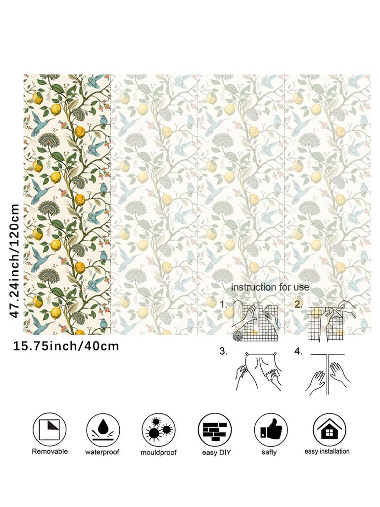 1PC Plants Lemon, Flowers, Hummingbirds, Blooming Garden Pattern, Thickened Moisture-proof Waterproof Self-adhesive Wallpaper