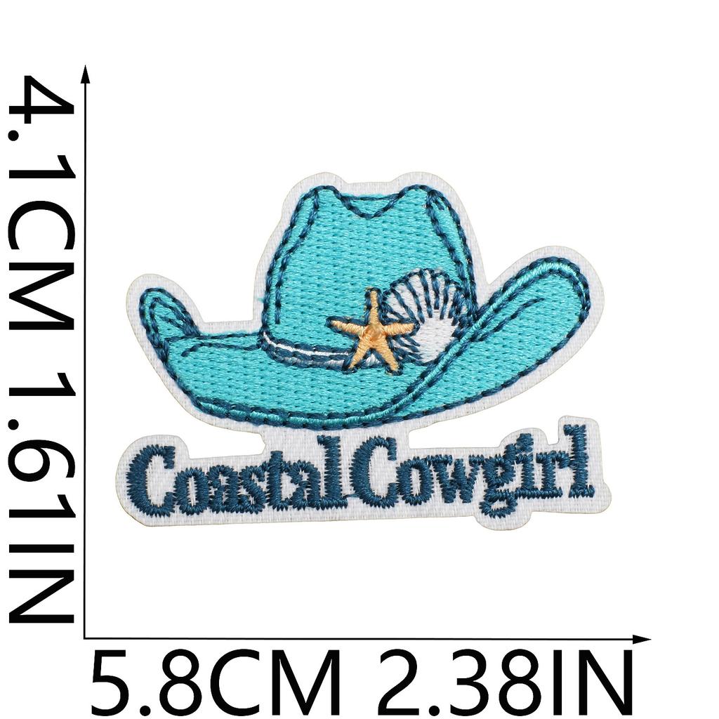 Blue Theme Embroidery Cloth Sticker, Surf Girl Patch Sticker, Wave Hermit Crab Computer Embroidery Label, Shell Chapter Sticker