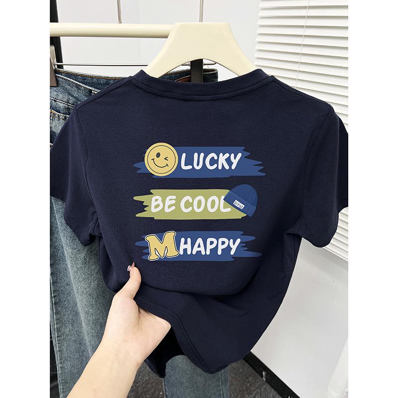 

Summer 2024 Women s Round Neck Tee with Unique Front and Back Print 3XL темно-синий