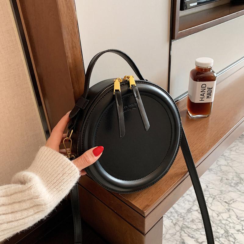 

Однотонная сумка через плечо для женщин, круглая маленькая сумочка, женские модные дизайнерские сумки, кожаная сумка на плечо, женские кошельки на молнии 20cmx20cmx8cm