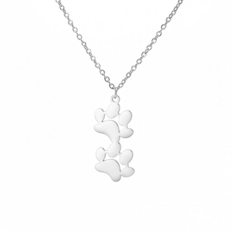 Cute Cartoon Cat Paw Print Pendant Necklace Layered Animal Footprint Chain Stainless Steel Adjustable Unisex Dainty Jewelry
