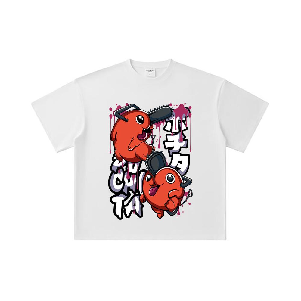 260 GSM Dvojitá příze 32 Počtu 100% Bavlna Chainsaw Man V37 Pochita Potisk Unisex Těžké Bavlněné Tričko
