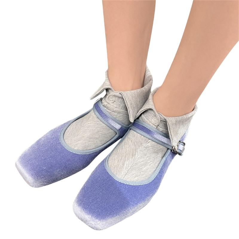 Womens Thin Socks Crew Lightweight Above Ankle Casual Dress Sock with Turn Down Cuff Button For Ladies Bootie Trouser 1 серый