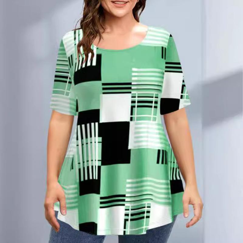 

3D-принт с коротким рукавом для женщин с круглым вырезом, евро-американская свободная футболка, летняя повседневная мода, дышащая, легкая, мягкая, удобная, для работы, плюс топ 6XL
