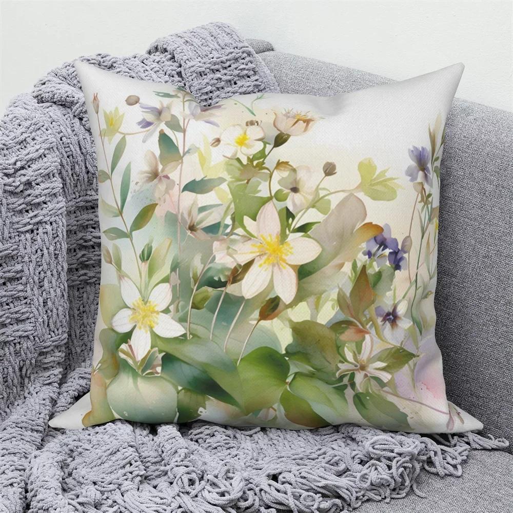 Customizable Watercolor Floral Plant Sofa Bed Cushion Cover Family Room Decor Throw Pillow Cover