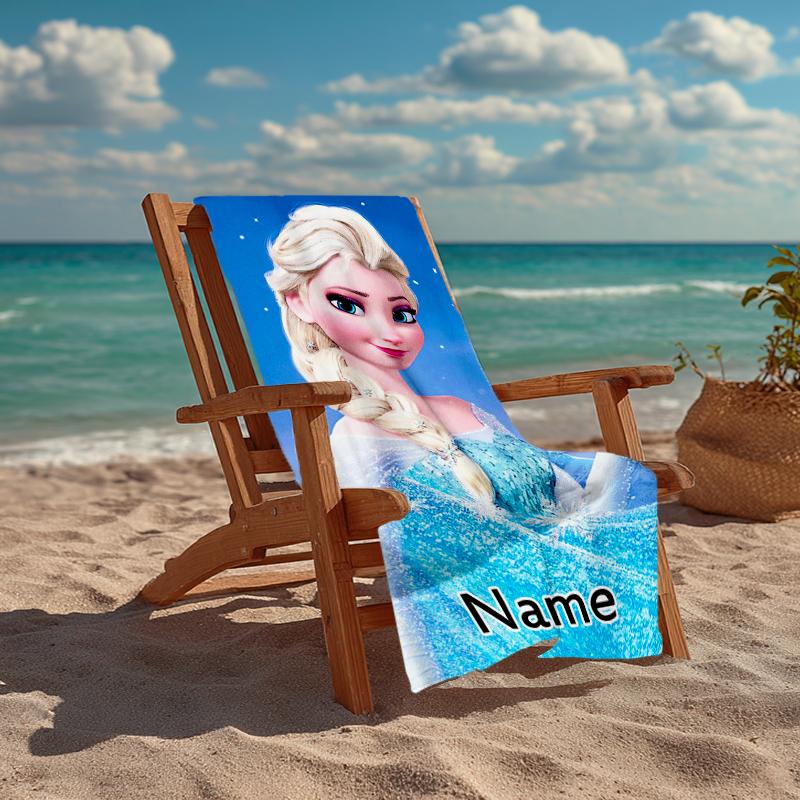 Custom Name Ultra-Soft Beach Towel with Elsa Theme,Ideal for Pool - Camping, Diving - Perfect Travel Essential, Vibrant Beach Towel.