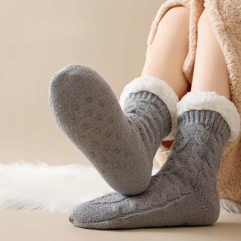 Thickened Winter Woven Thermal Cashmere Socks Floor Socks Women's Carpet Home Plus Velvet Sleep Socks Slippers Leg Cover Legs Wa