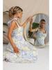 V Neck Strap Printingt Dress Lace Up Knee Length Dress Elegant Sleeveless Dresses  Causal Women Dress