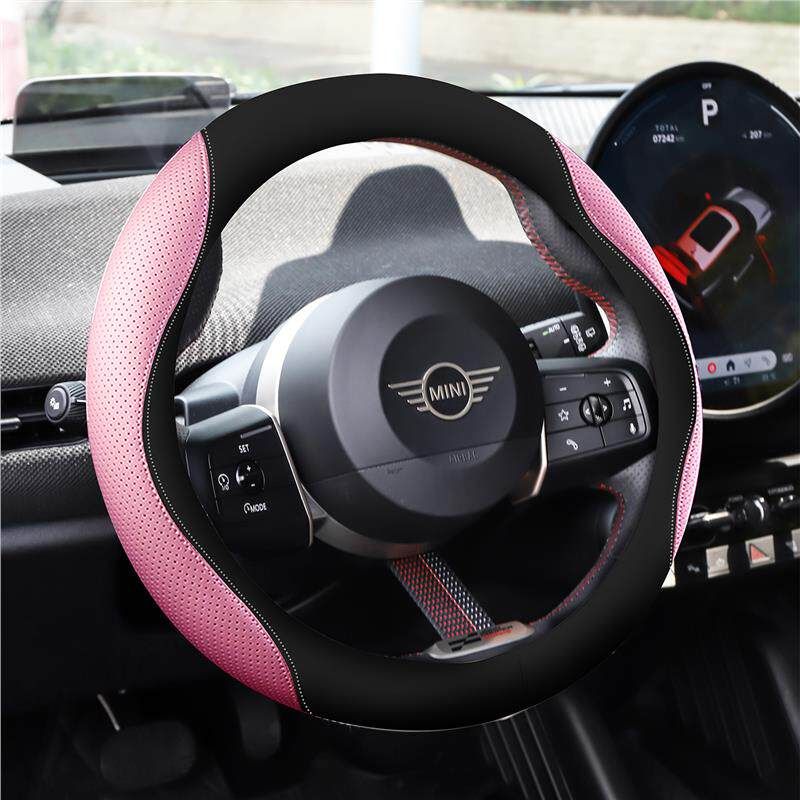 

Suitable for Bmw Mini Cooper/J01J05/F65F66/U25 Car Steering Wheel Cover, Non-Slip and Breathable Steering Wheel Cover Nappa Leather [Black Pink]
