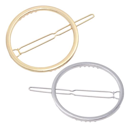 Women Geometric Hairpin Round Hollow Metal Frog Clip Golden Silver Color Glossy Surface Hair Clip Hair Accessory