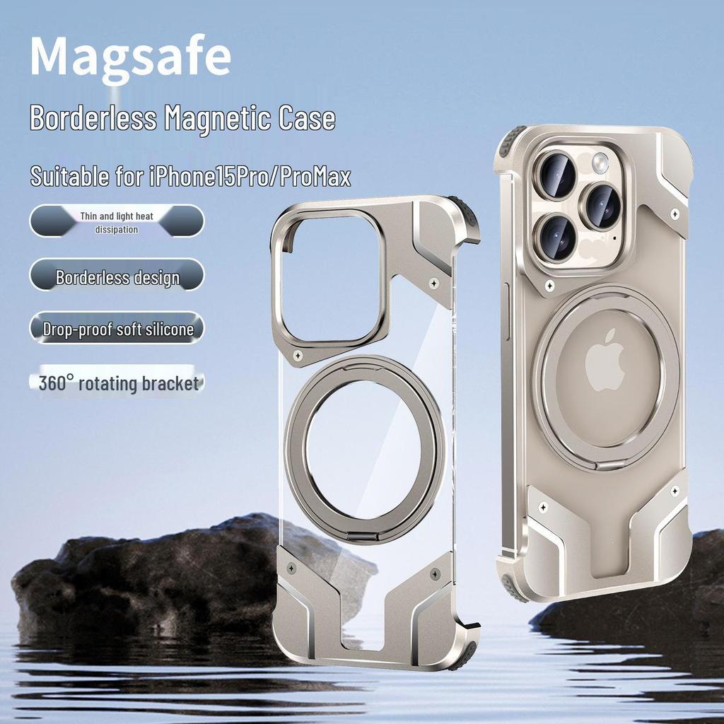 Magnetic Rotating Stand Case for iPhone 15 Pro Max and iPhone 14: Transparent Battle Armor Design