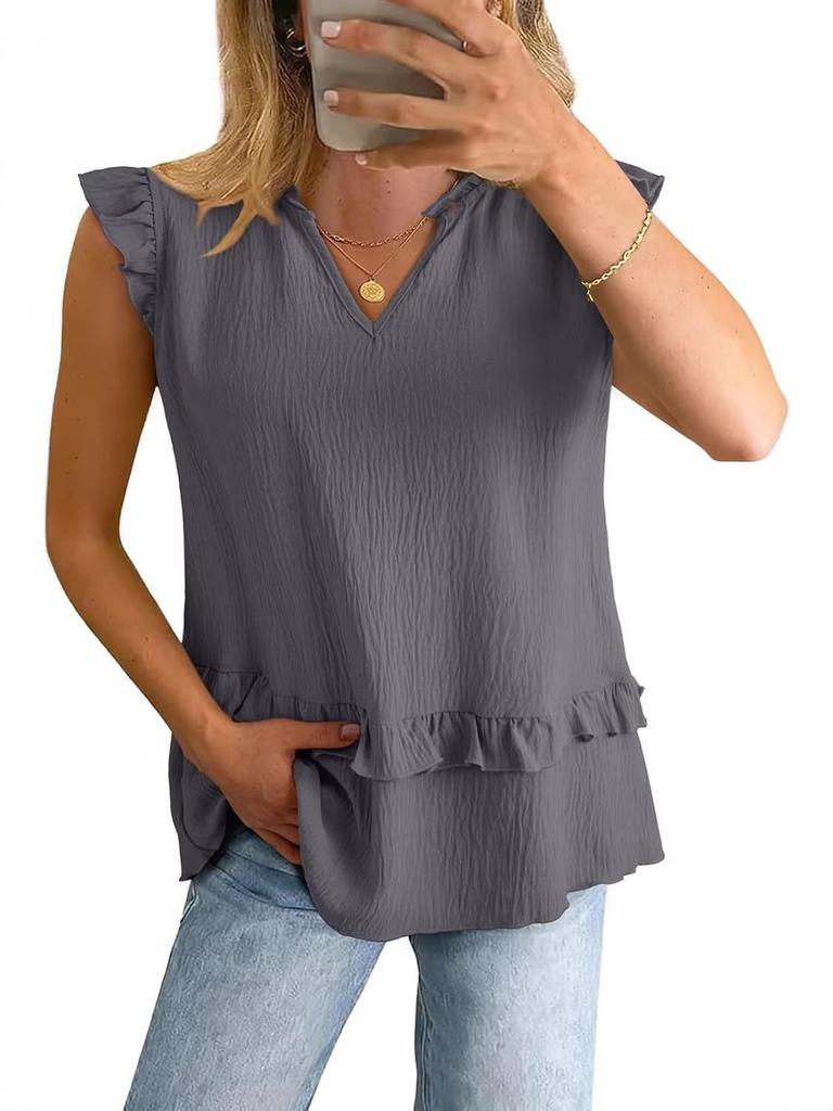 2026 Summer Women's Solid Color Ruffled V-Neck Vest Top