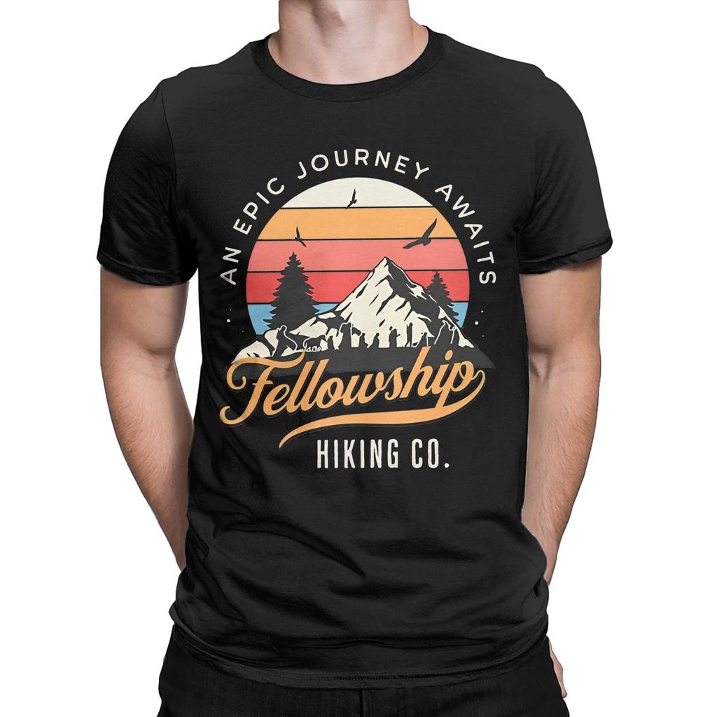 L-Lords Of The R-Rings Fellowship Hiking T-Shirt Men Fantasy Funny 100% Cotton Tees Crew Neck Short Sleeve T Shirts Original