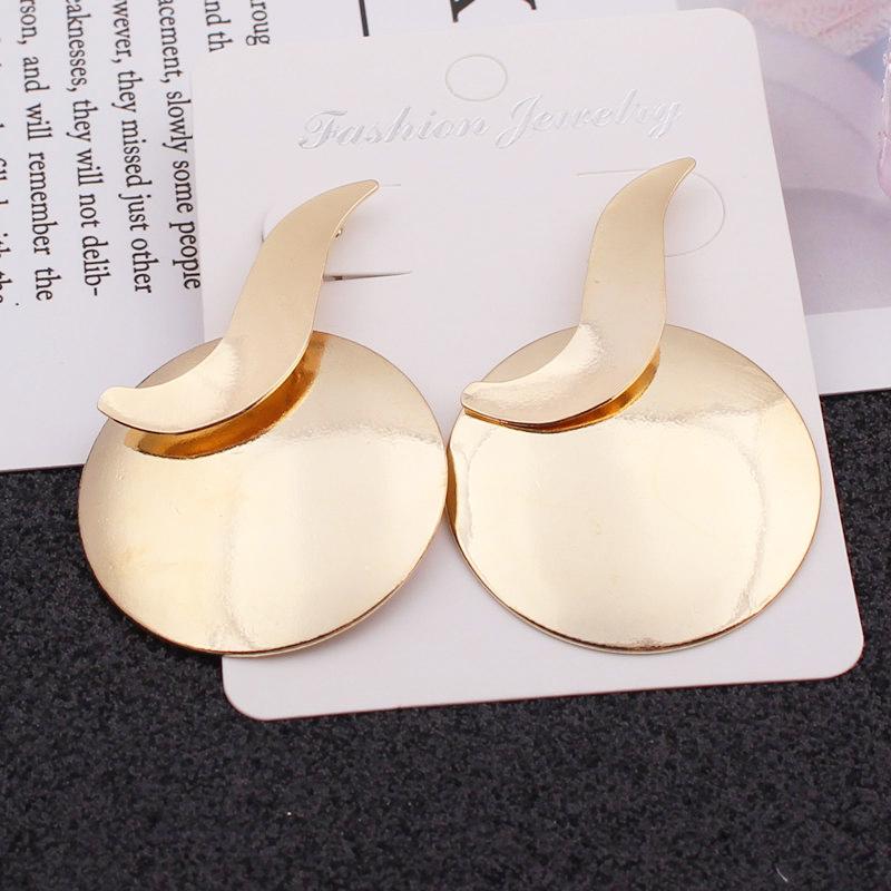 New Exaggerated Women's Hanging Earrings Gold Color Metal Round Uneven Folded Fan Dangle Earrings for Female