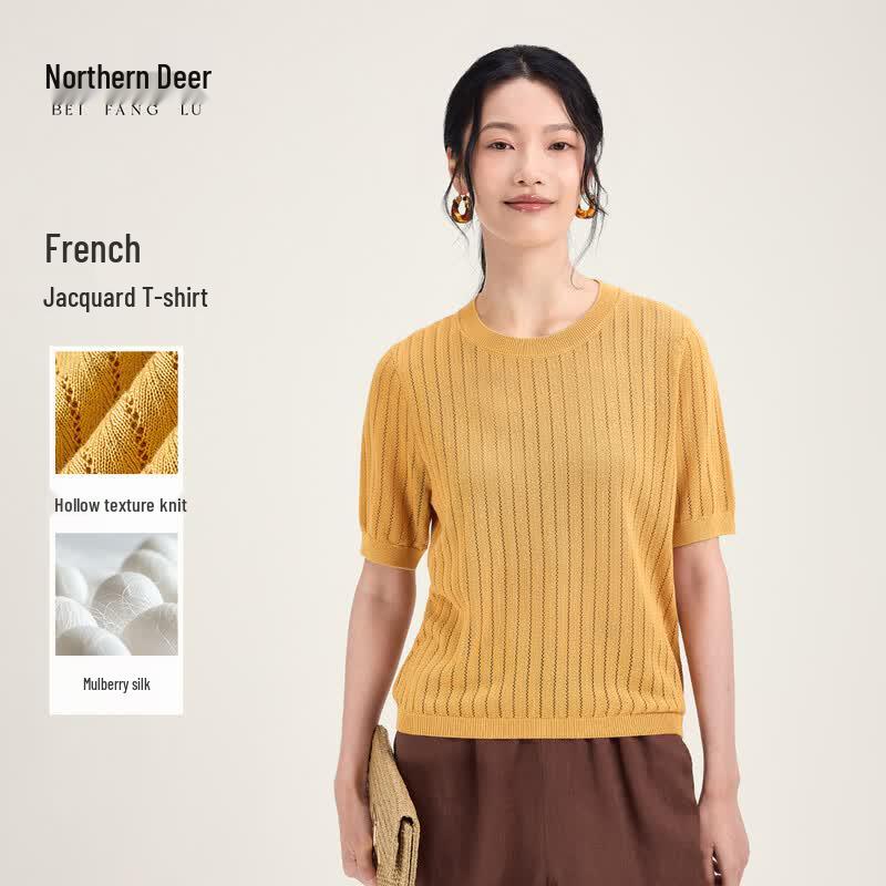 Northern Deer Lyocell Blend French Jacquard Knit T-Shirt M жёлтый