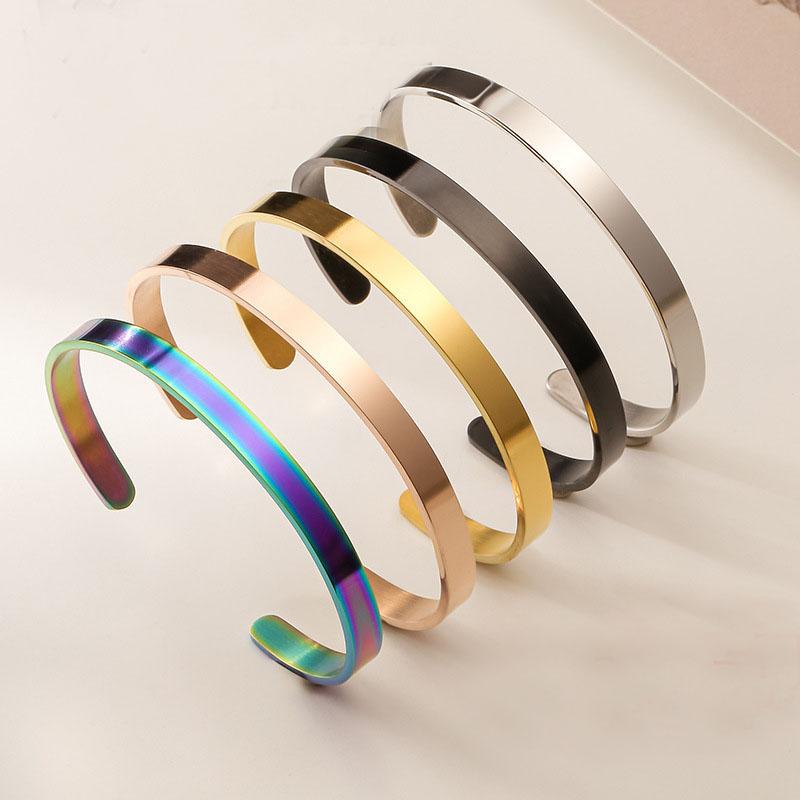 Simple Style 4mm/6mm/8mm Stainless Steel Open Bangle Unisex Unfading Not Allergic 3 Colors Charm Bracelet Leisure Pulseira Joias