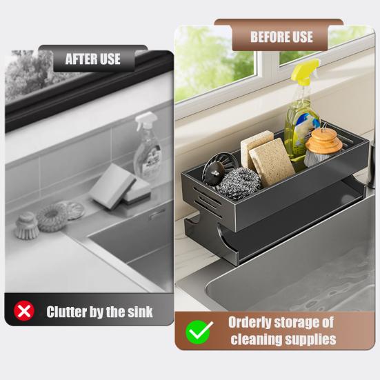 Kitchen Storage Rack Sponge Holder Drain Basket Multi-Purpose Organizer for Sponges Rags And Cleaning Supplies