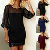 Abito da Ospite Matrimonio da Donna a Maniche 3/4 in Rete con Paillettes Scintillanti Mini Bodycon Abito da Cocktail Abito Formale
