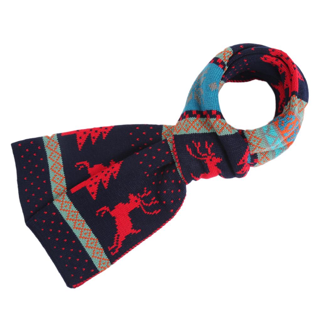 Fashion Christmas Pattern Elk Woolen Scarf Delicate Knitting Warm Scarves for Fall Winter