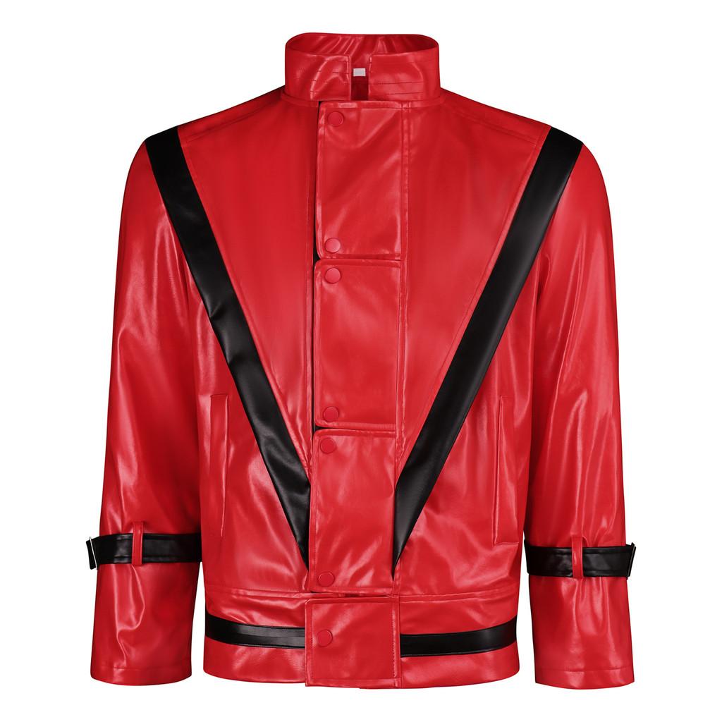 

Michael Jackson Red Leather Jacket Cosplay Costume For Halloween Party Stage Performance XS