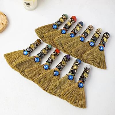 Exquisite Natural Crystal Column Point Stone Broom Handmade Mini Witch Broom Ornaments Rough Stone Broom Craft