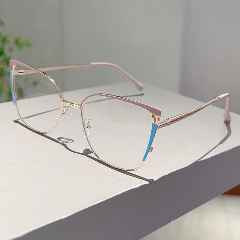Oversized Cat Eye Glasses Women  Fashion Vintage Multi-color Rim Optical Frames Trendy Blue Light Blocking Eyewear