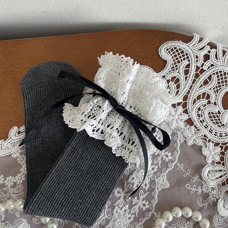1 Pair Sweet Lace Bow Ribbon Kids Girl Sock Elegant Fashion Princess Ruffle Sock for Children Spring Summer Soft Cotton Sock